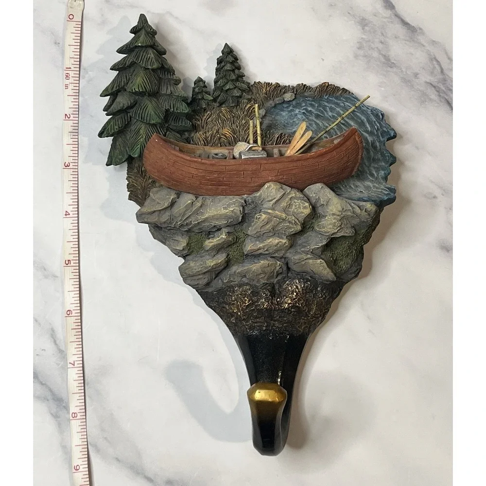Wall Mount Coat Hanger W/ Detailed Fishing Outdoor Scene Lake House Cabin Decor